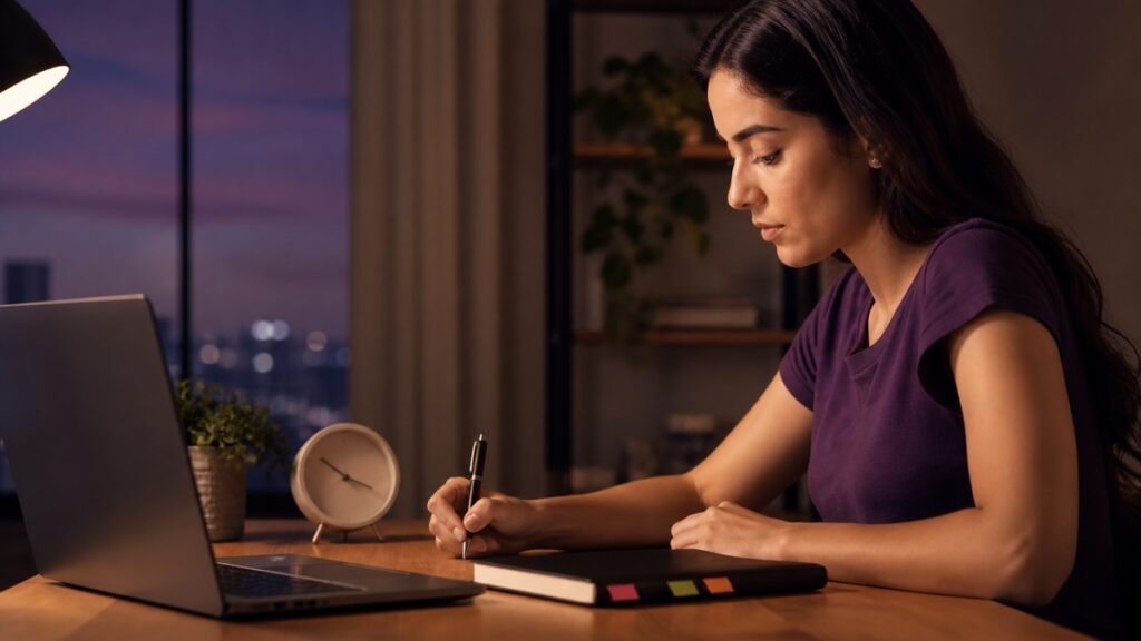 Candidata estudando para a prova teórica do Detran