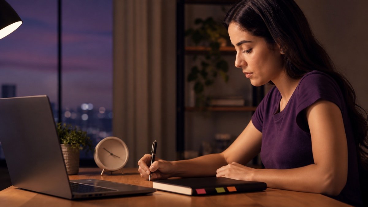 Candidata estudando para a prova teórica do Detran