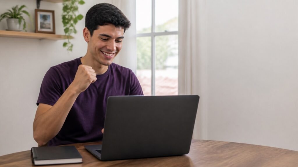 Candidato celebrando o resultado do simulado da CNH
