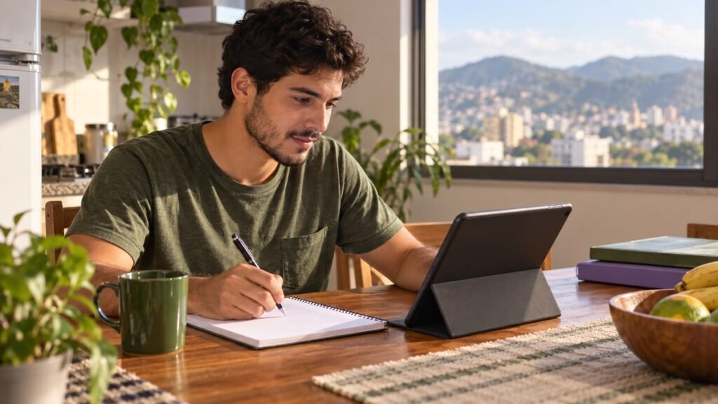 Candidato estudando para a prova teórica de trânsito em Minas Gerais