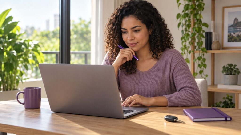 Candidata estudando para a prova teórica com simulado online do Detran-PR