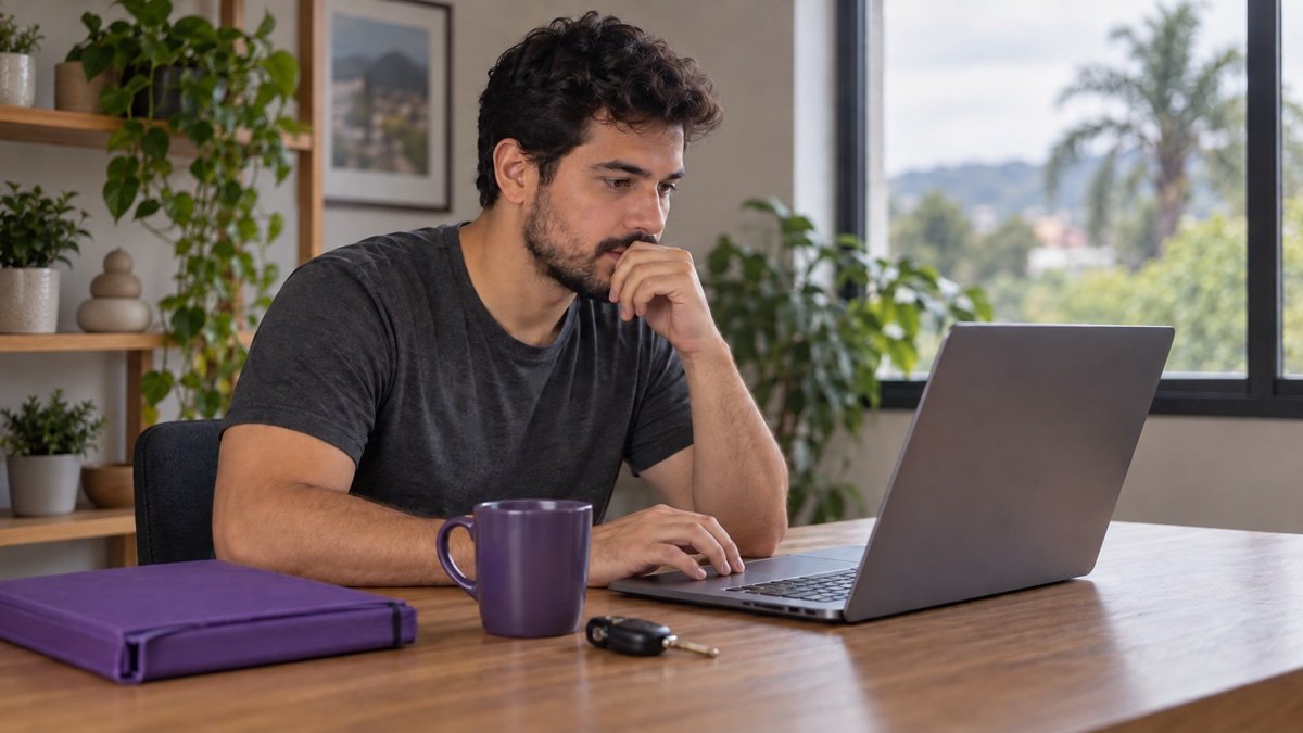 Candidato estudando para a prova teórica com simulado online do DetranRS