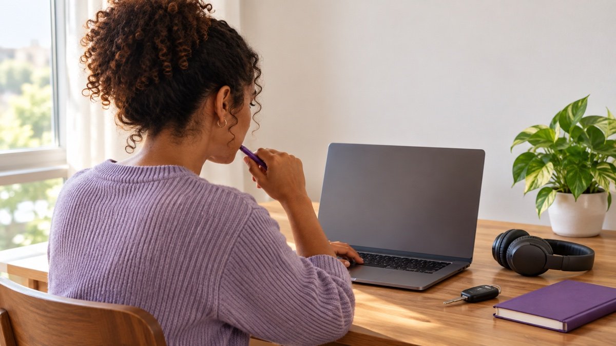 Candidata estudando em ambiente calmo para a prova teórica com tempo adicional