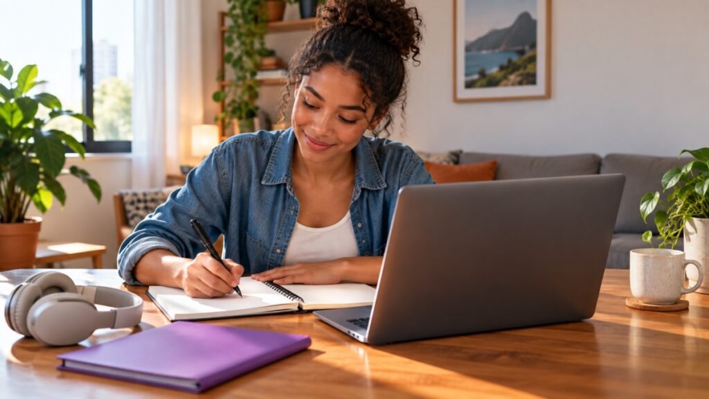 Candidata fazendo curso teórico de trânsito online em casa