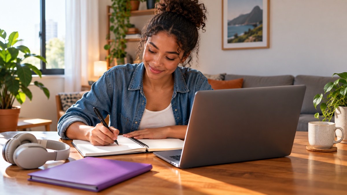 Candidata fazendo curso teórico de trânsito online em casa
